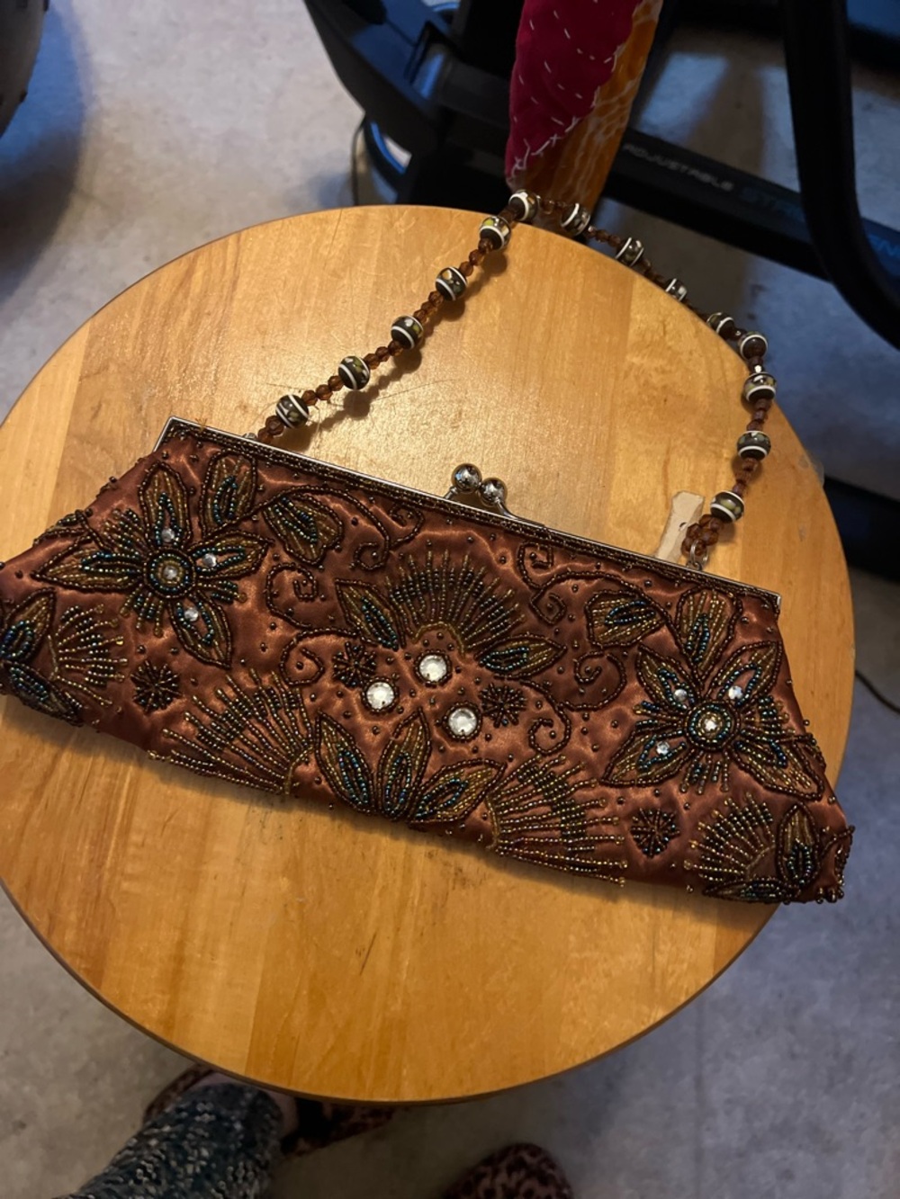 Beaded Floral Embellished Evening Clutch - Brown